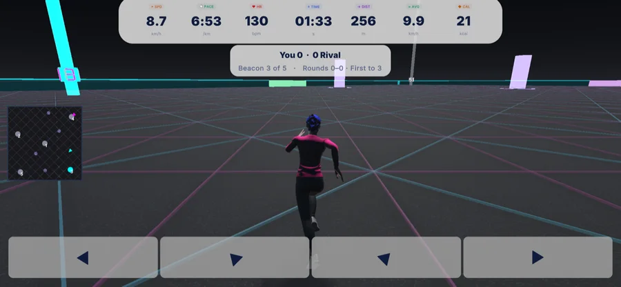 TreadGame gameplay — Arena round with the scoreboard